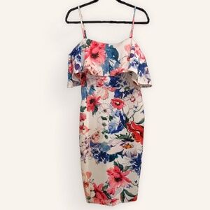 PREMIER AMOUR |  Floral Off the Shoulder Midi Sheath Dress | Size 6